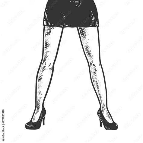 Young Woman Legs In Short Sexy Mini Skirt Sketch Engraving Vector