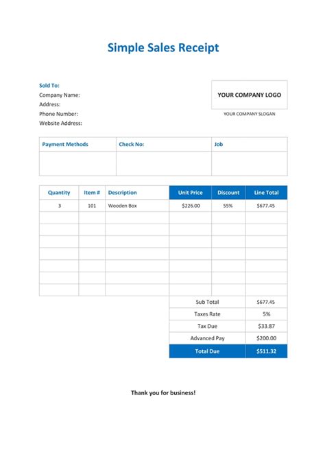 editable sales receipt template