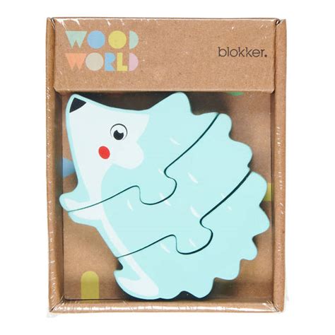 blokker wood world houten mini puzzel egel blokker