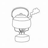 Boiling Kettle Kessel Vapor Steaming Wasser Kochender Burner Illustrationen Vektoren sketch template