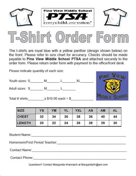 printable  shirt order forms templates