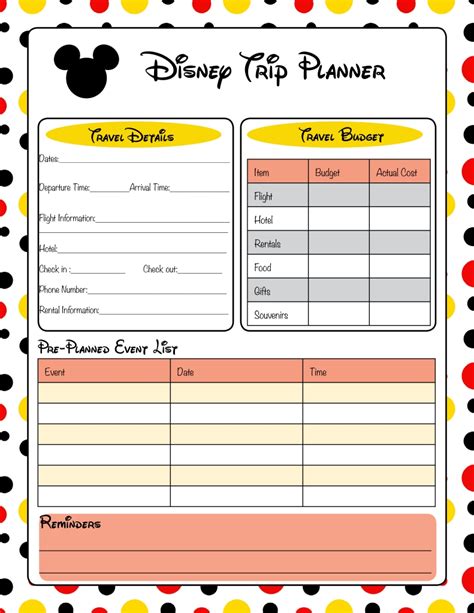 disney world blank itinerary template calendar template printable