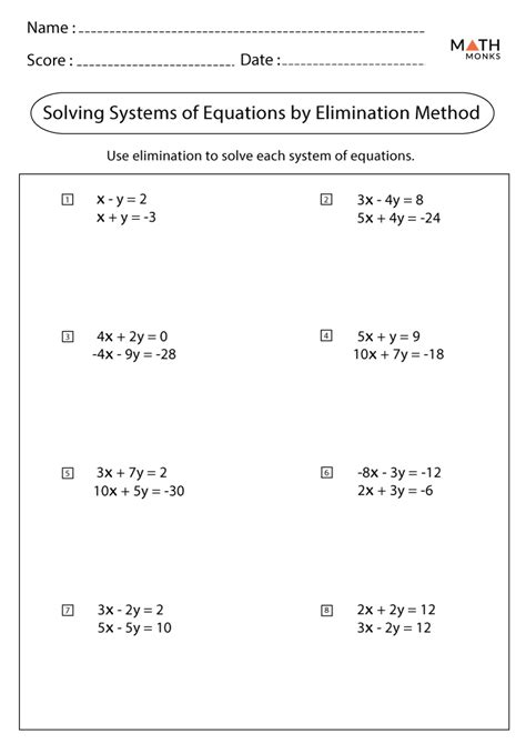 systems  equations worksheets math monks