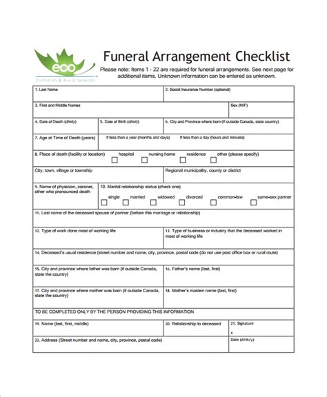 sample funeral checklist template 14 documents in pdf psd word