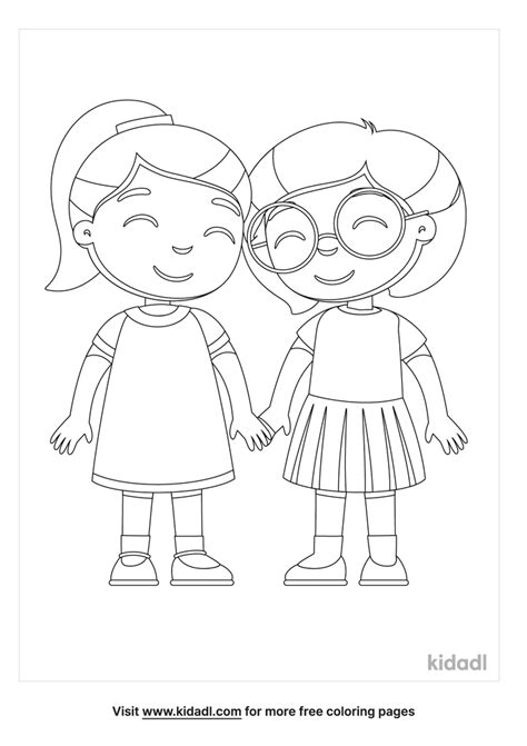 girls holding hands coloring page  love coloring page