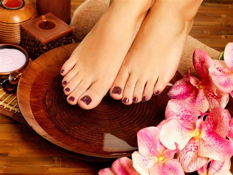 female feet  spa salon  pedicure procedure stock photo image