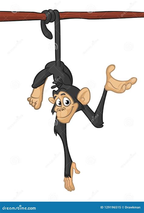 funny cartoon monkey hang   tree vector illustration stock