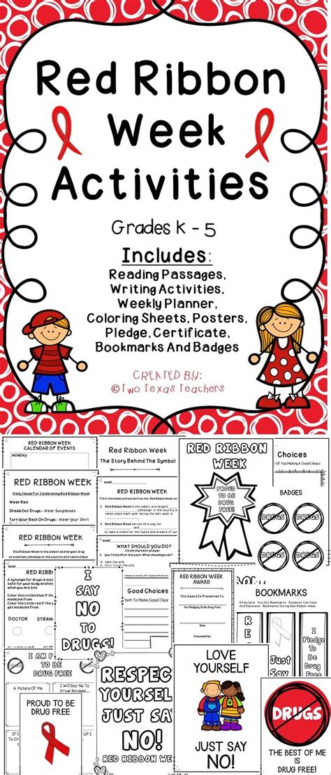 red ribbon week red ribbon red ribbon week kindergarten worksheets