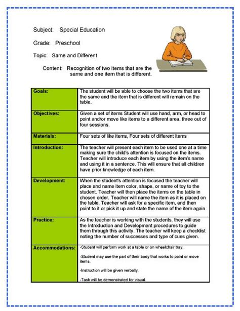 special education lesson plan sample special education lesson plans