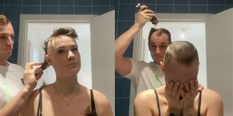 man shaves girlfriend s head then his own in show of support