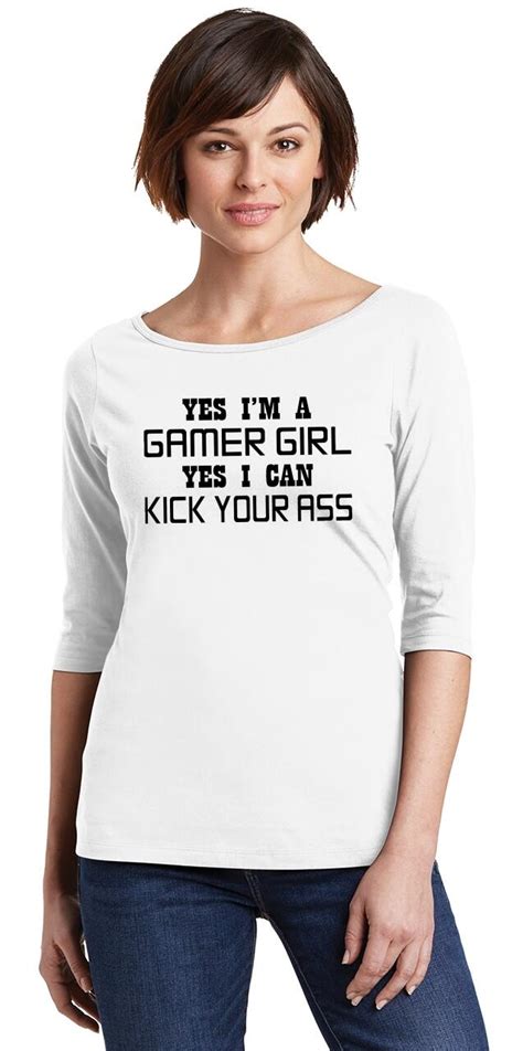 ladies yes i m a gamer girl kick your ass scoop 3 4 slv tee video game