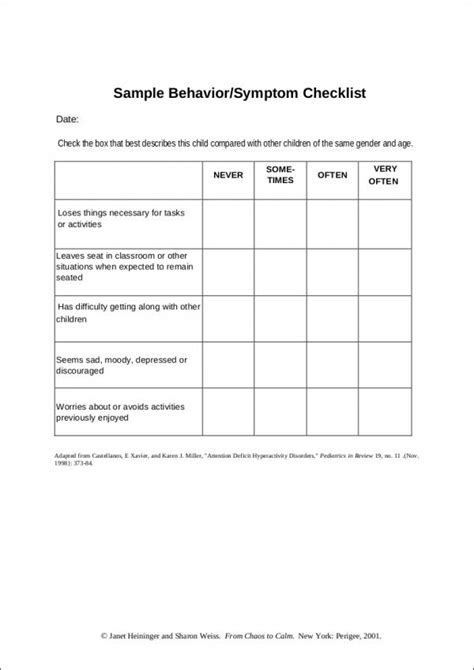 behavior checklist samples templates   ms word
