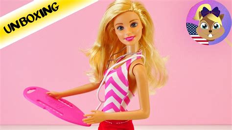 barbie lifeguard baywatch barbie with a rescue can unboxing youtube