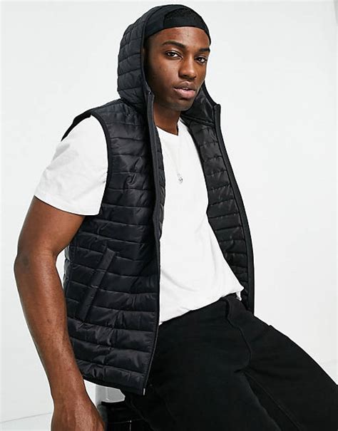 asos design gilet  doublure matelassee avec capuche noir asos