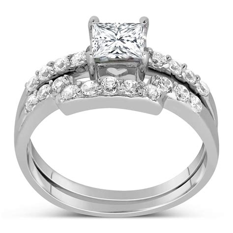carat princess cut diamond wedding ring set  white gold jeenjewels