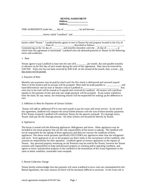 printable rental agreements doctemplates
