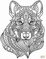 Coloring Zentangle Wolf Pages Head Printable sketch template