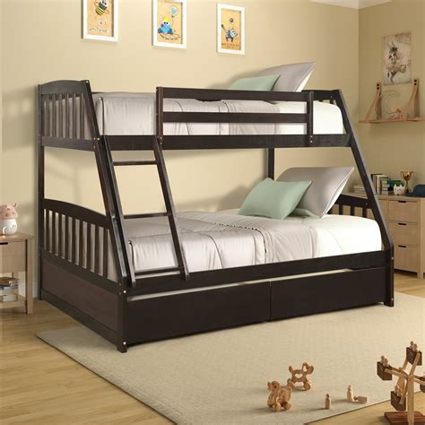Twin Over Full Wood Bunk Bed Sturdy Bunk Bed Frame With Removable