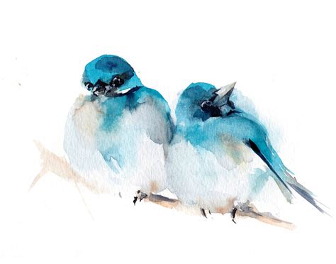 Blue Birds Couple Fine Art Print Bird Watercolor Painting