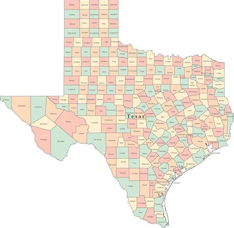 multi color texas map  counties  county names map resources