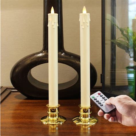 key remote control flameless led taper candles  timer  gold