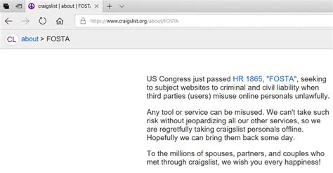 craigslist shuts down personals ads in united states