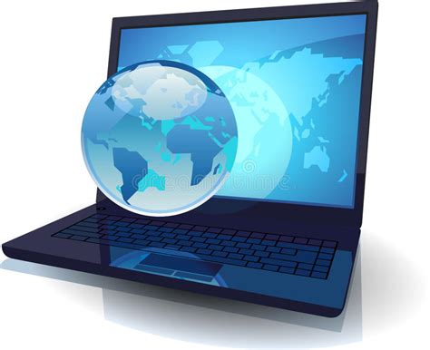 laptop met bol en kaart van de wereld vector illustratie illustration  symbool