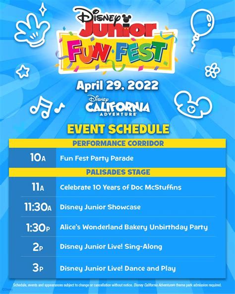 event schedule revealed  disney junior fun fest  disney california