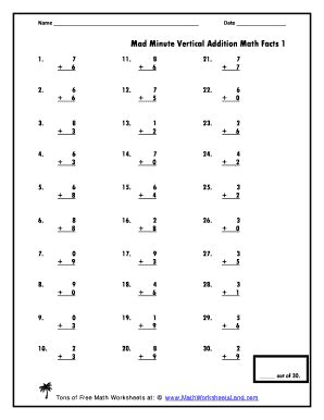 mad minute addition  fill  printable fillable blank