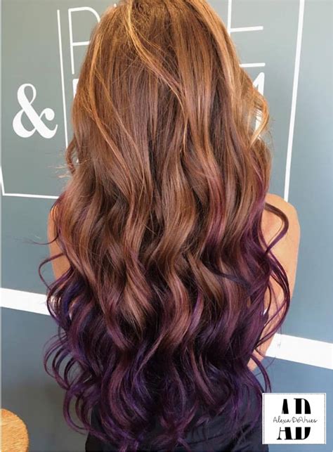 beautifully curled purple  brown hair balayaged  ends hair