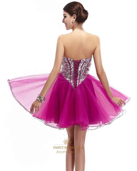 Hot Pink Short Strapless Sweetheart Prom Dress With