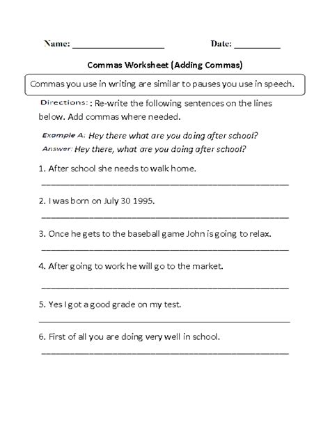commas worksheets adding commas worksheets part