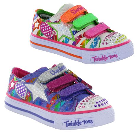 girls kids infants skechers twinkle toes light  velcro shoes