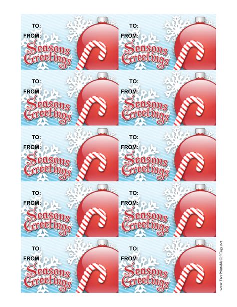 christmas candy cane gift tag template  printable