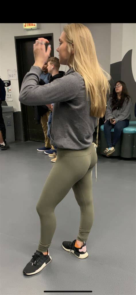 blonde college ass walking to class oc spandex leggings and yoga