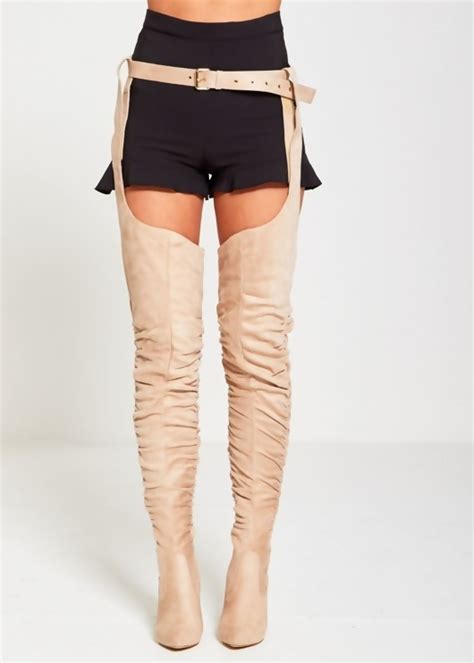 beige suede belt thigh high boots justyouroutfit