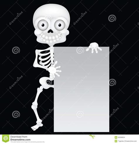 Funny Skeleton Cartoon With Blank Sign Stock Images