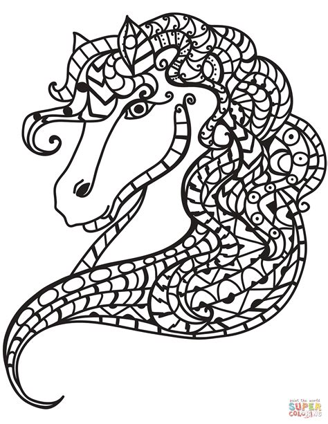 zentangle horse head coloring page coloring pages