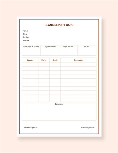 blank report card template  google docs word pages
