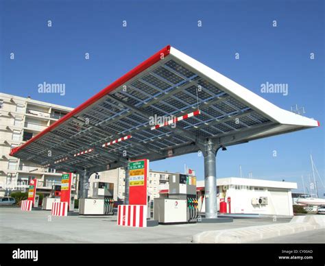 solar panel roof gas station le havre normandy france stock photo  alamy