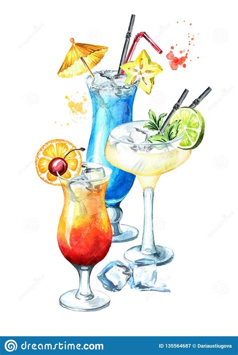 cocktail party watercolor hand drawn illustration