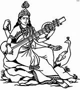 Saraswati Goddess Clipart Sketch Mata Clip Outline Maa Logo Durga Ji Colouring Coloring Cliparts Ganesh Drawing Sherawali Hanuman Hindu Pages sketch template