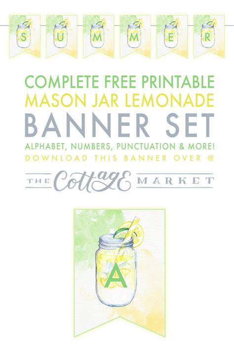 complete  printable mason jar lemonade banner set  cottage market
