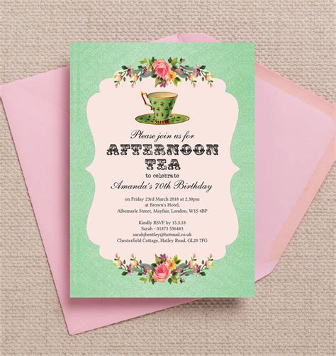 vintage afternoon tea themed 70th birthday party invitation from £0 90 each