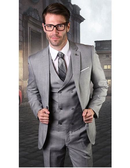 mens gray single breasted  button suit
