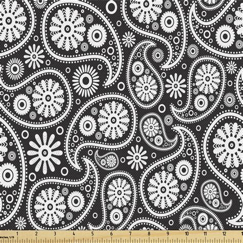 black  white fabric   yard nostalgic paisley teardrop motifs