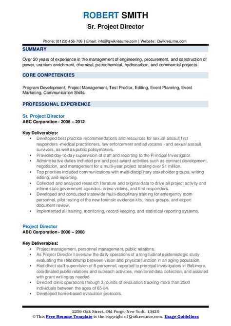 Project Director Resume Samples Qwikresume