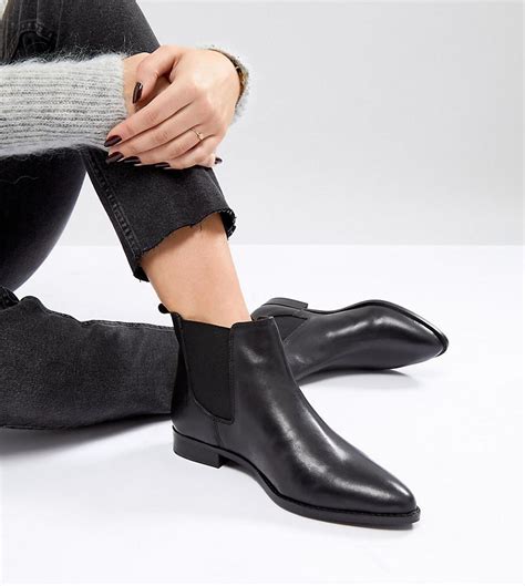 asos asos automatic wide fit leather chelsea boots  black lyst