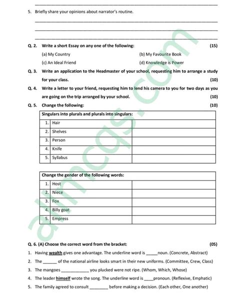 english page   mcqs practice tests  papers syllabus