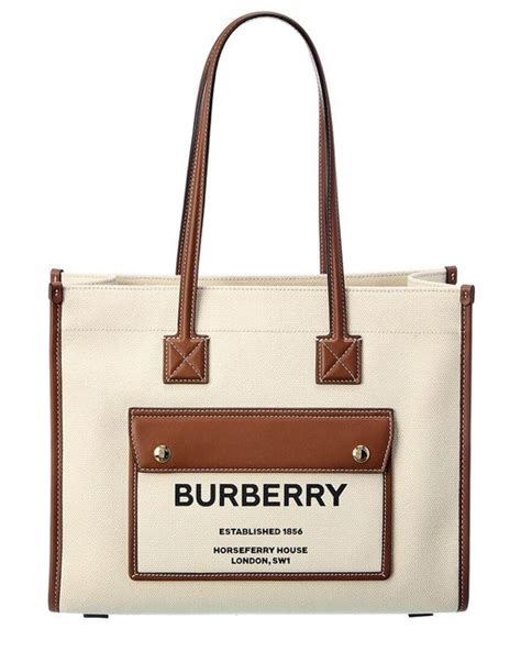 Burberry Freya Small Canvas And Leather Tote In Natural Lyst